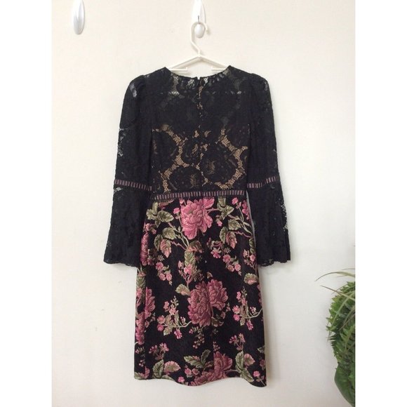 TADASHI SHOJI Black Floral Multicolor Lace Illusion Sheath Dress Sz 0 EUC! $408 - Picture 4 of 7